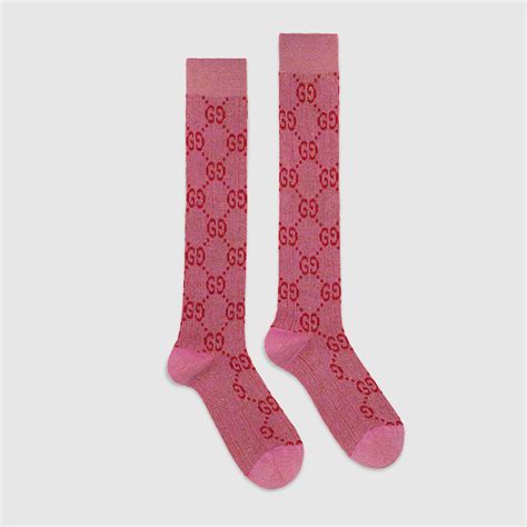 calzini rosa gucci|Calzini in misto cotone con motivo GG in rosa e arancione.